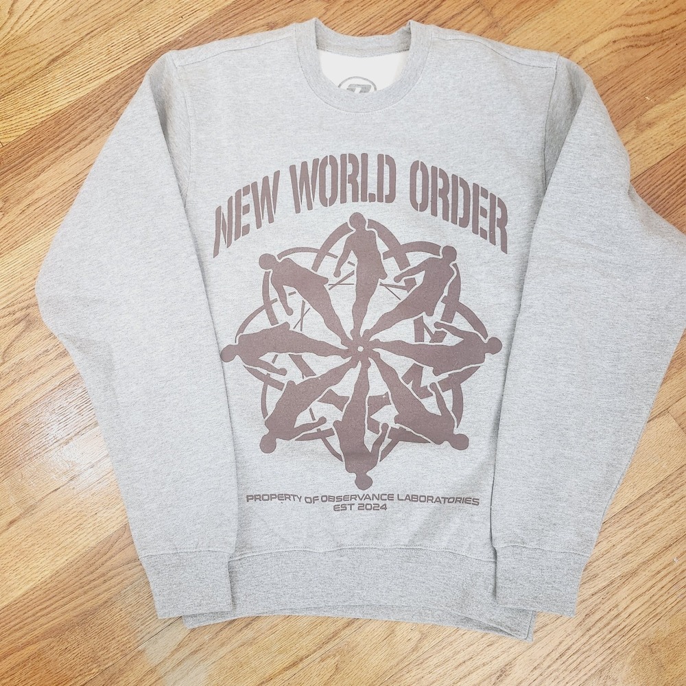 NWOT Observance Labs Crew Neck Sweater New‎ World Order Grey Small Streetwear